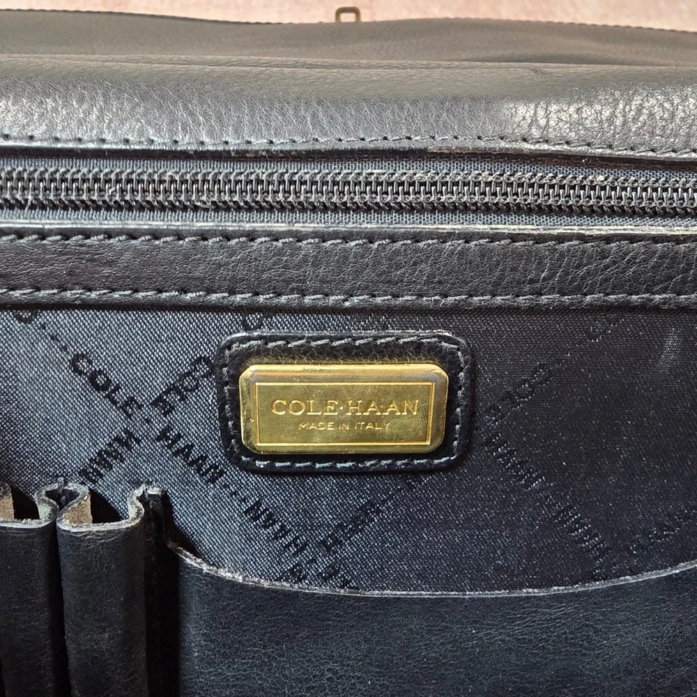Vintage Cole Haan Black Leather Briefcase Elegant Made in Italy Rare with Key